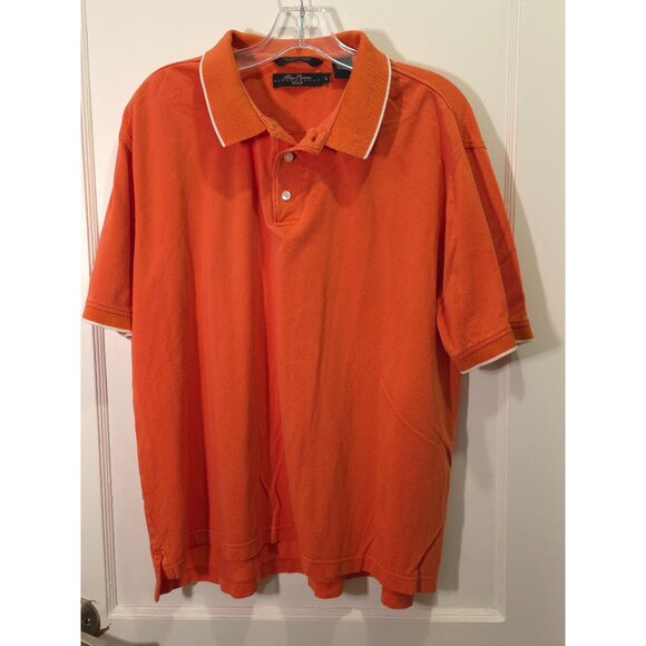 Alan Flusser Golf Polo Shirt Orange Short Sleeve White Trim Size L - Picture 6 of 7